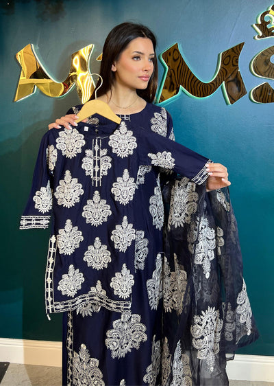 HK255 Dilreva - Navy Readymade Mummy n Me Outfit - Memsaab Online