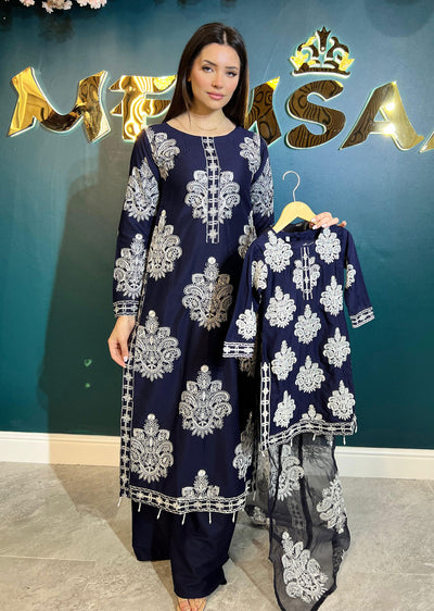 HK255 Dilreva - Navy Readymade Mummy n Me Outfit - Memsaab Online