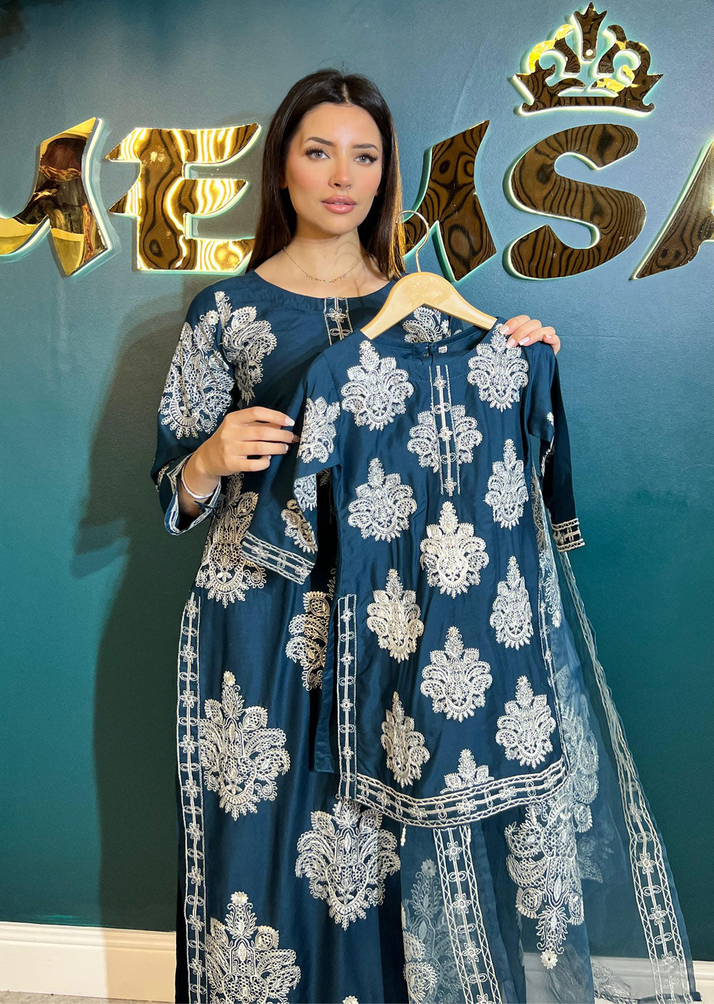 HK255 Dilreva - Teal Mummy n Me Outfit - Memsaab Online