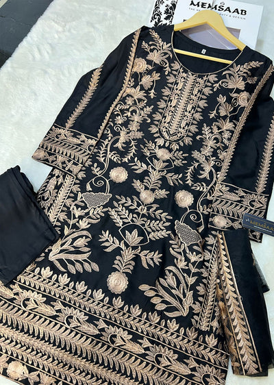 HK256 Lira - Black Readymade Linen Suit - Memsaab Online
