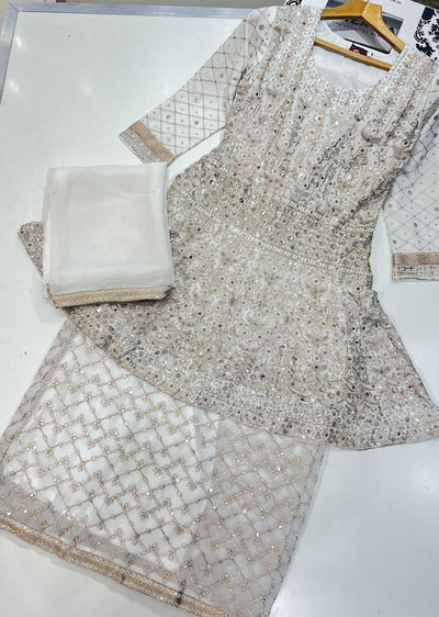 SIM2570 White Readymade Chiffon Outfit - Memsaab Online