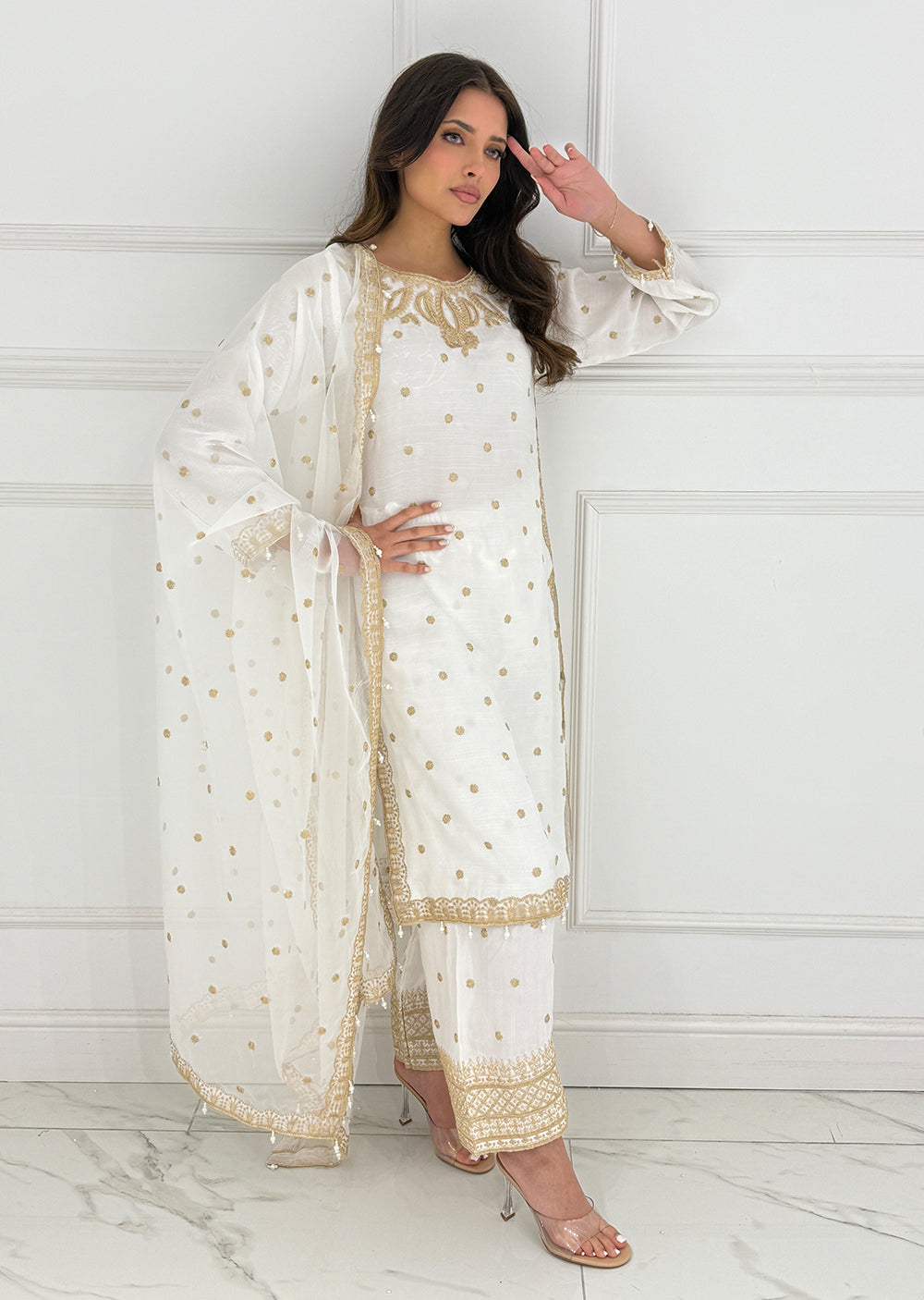 UMR903 - White Memsaab Formal Suit - Memsaab Online