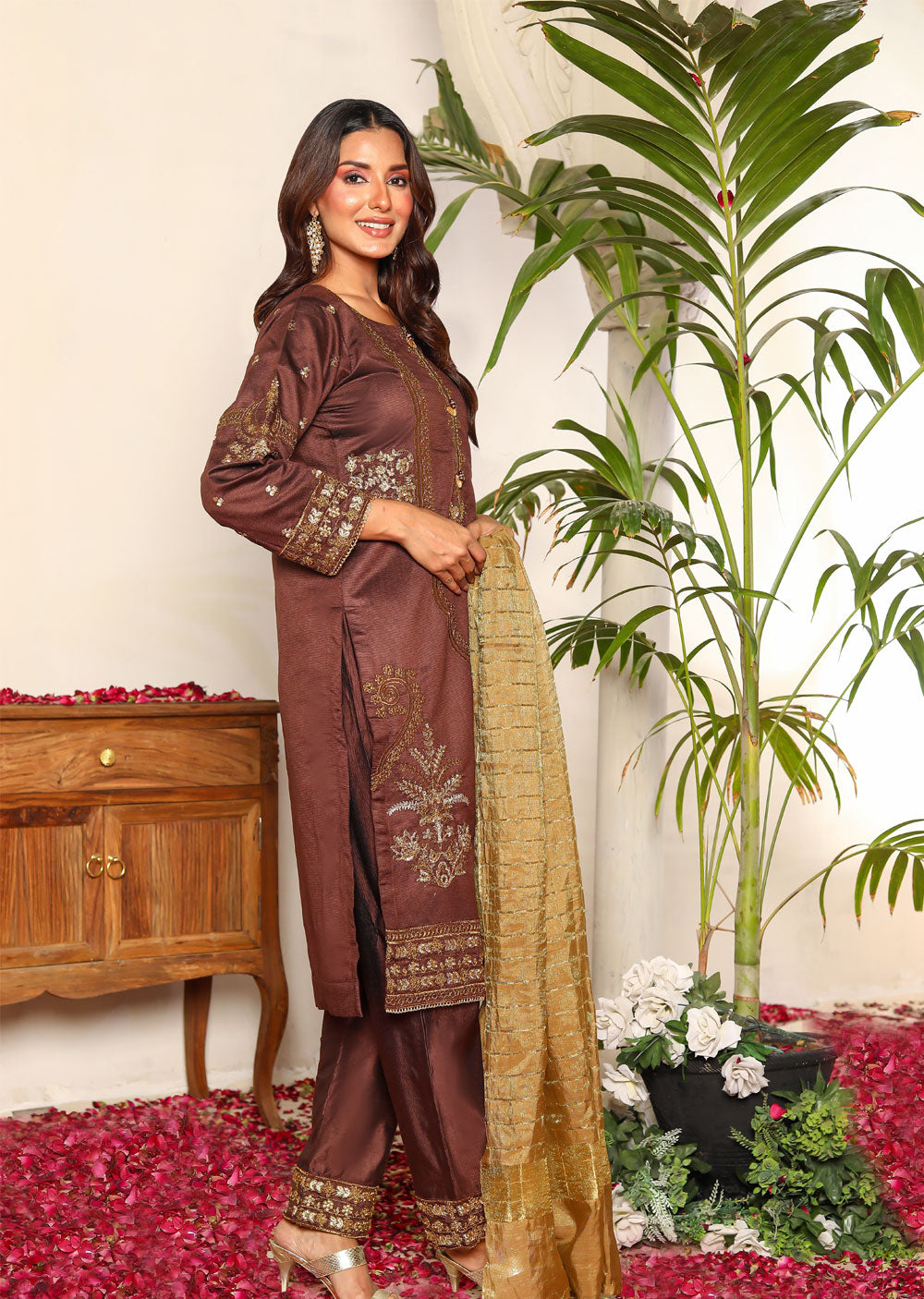 KLD1028 Noor Fida - Readymade Khadi Net Suit - Memsaab Online