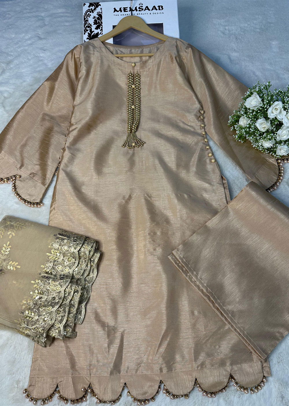 HK268 Skin Readymade Raw Silk Outfit - Memsaab Online