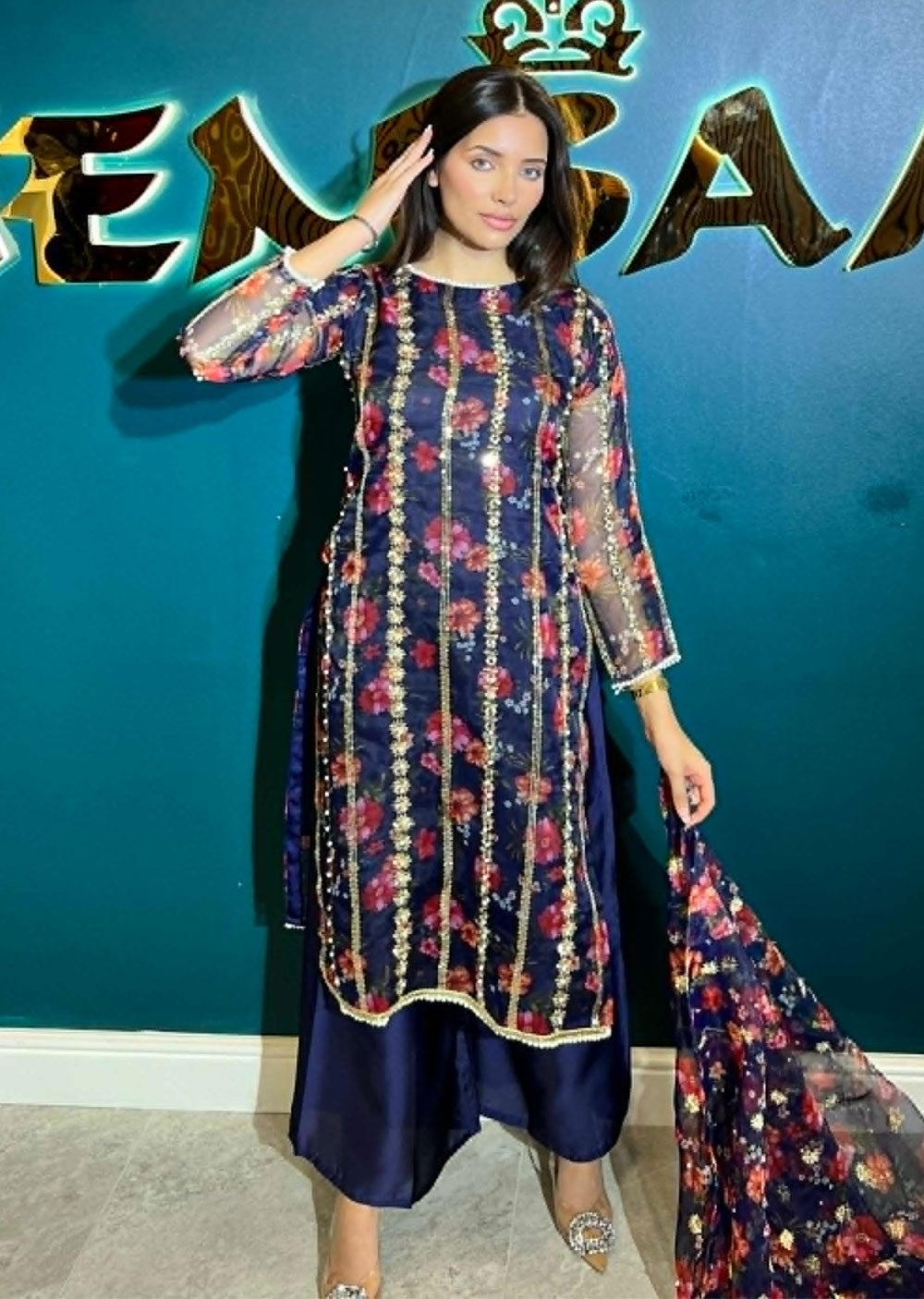 HK269 Zarifa - Readymade Organza Suit - Memsaab Online