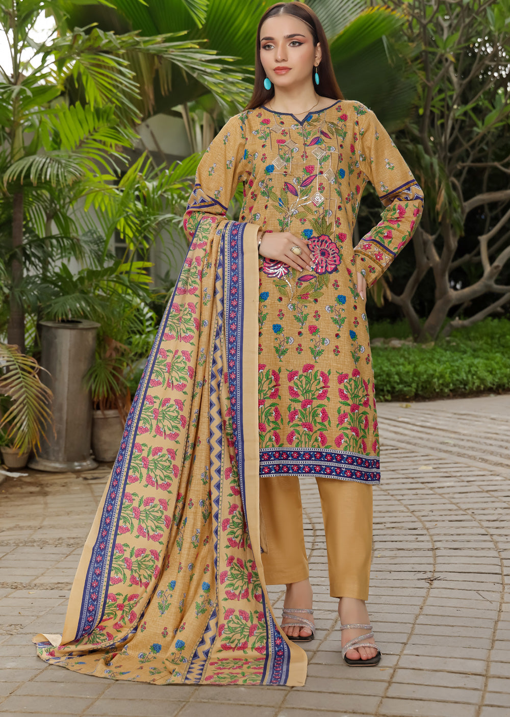 AMT5126 - Beige Readymade Khaddar Shawl Suit - Memsaab Online