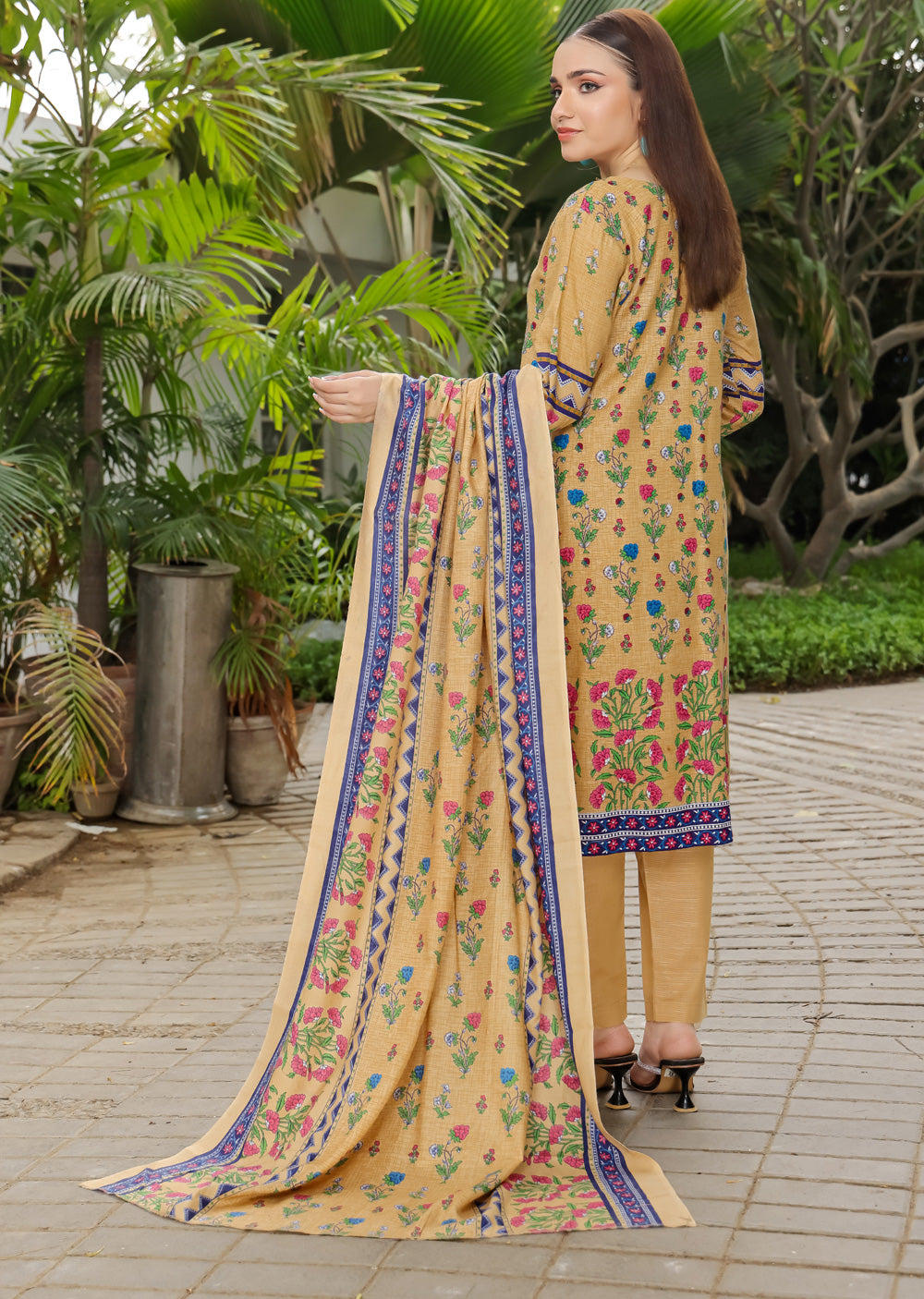 AMT5126 - Beige Readymade Khaddar Shawl Suit - Memsaab Online