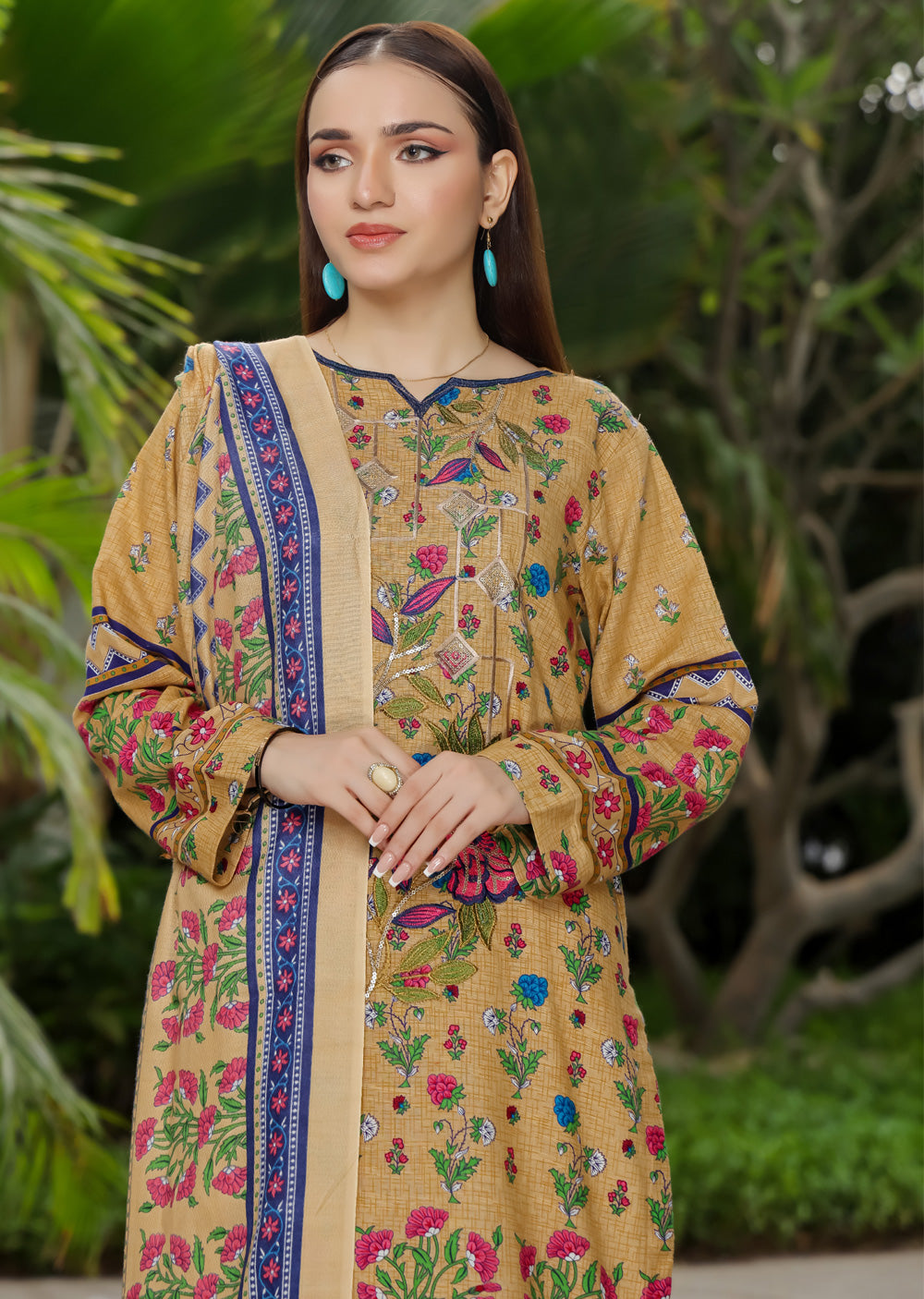 AMT5126 - Beige Readymade Khaddar Shawl Suit - Memsaab Online