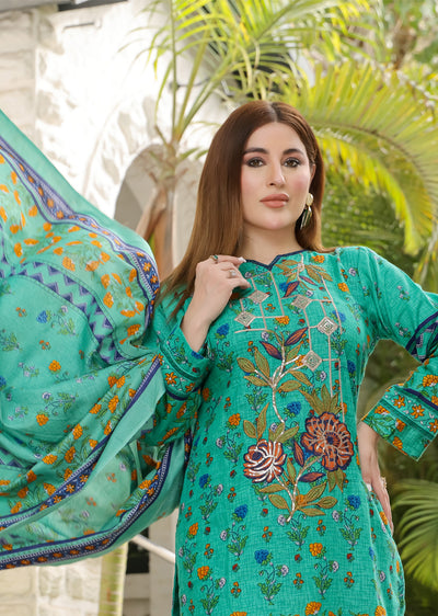 AMT5127- Green Readymade Khaddar Shawl Suit - Memsaab Online