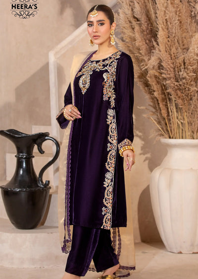 HSS-186- Readymade - Royal Velvet Twilight Embroidered suit by Heeras - Memsaab Online