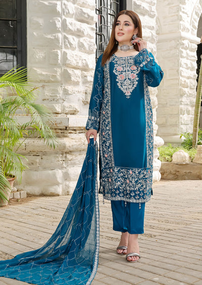 SLM610 Reha - Readymade Teal Chiffon Outfit - Memsaab Online