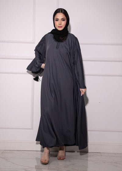 TAYB-02 - Bell Stripe Sleeves - Tayyab Abaya 2025 - Memsaab Online