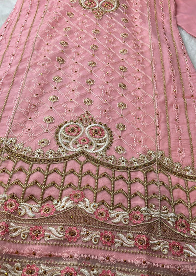 ASK626 Readymade Organza Pink Suit - Memsaab Online