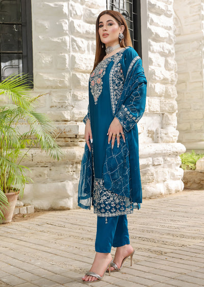 SLM610 Reha - Readymade Teal Chiffon Outfit - Memsaab Online