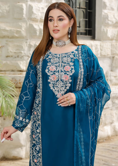 SLM610 Reha - Readymade Teal Chiffon Outfit - Memsaab Online