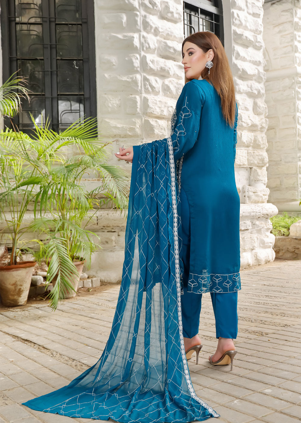 SLM610 Reha - Readymade Teal Chiffon Outfit - Memsaab Online