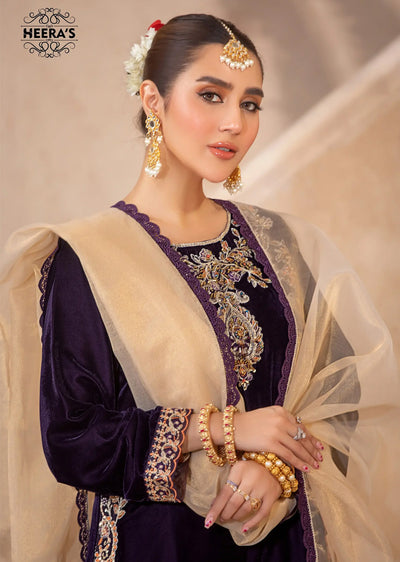 HSS-186- Readymade - Royal Velvet Twilight Embroidered suit by Heeras - Memsaab Online