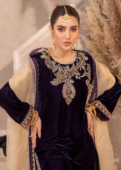 HSS-186- Readymade - Royal Velvet Twilight Embroidered suit by Heeras - Memsaab Online