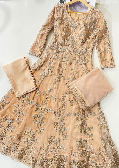 ASF4626R Roohi - Readymade Gold Net Dress - Memsaab Online