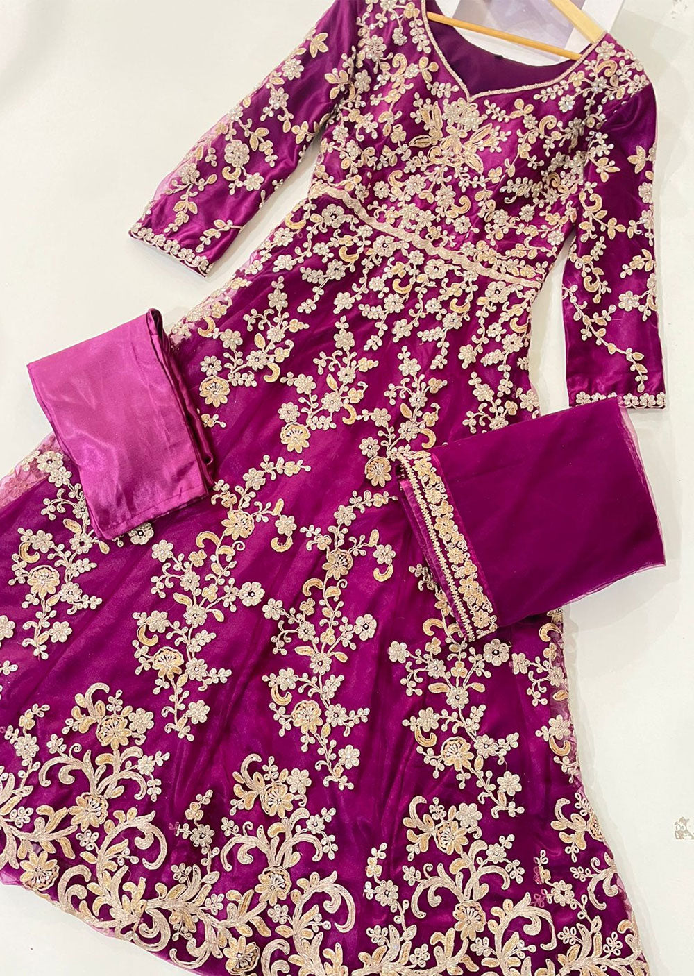 ASF4626R Roohi - Readymade Purple Net Dress - Memsaab Online
