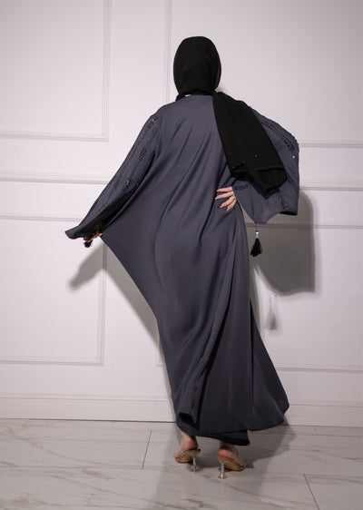 TAYB-02 - Bell Stripe Sleeves - Tayyab Abaya 2025 - Memsaab Online