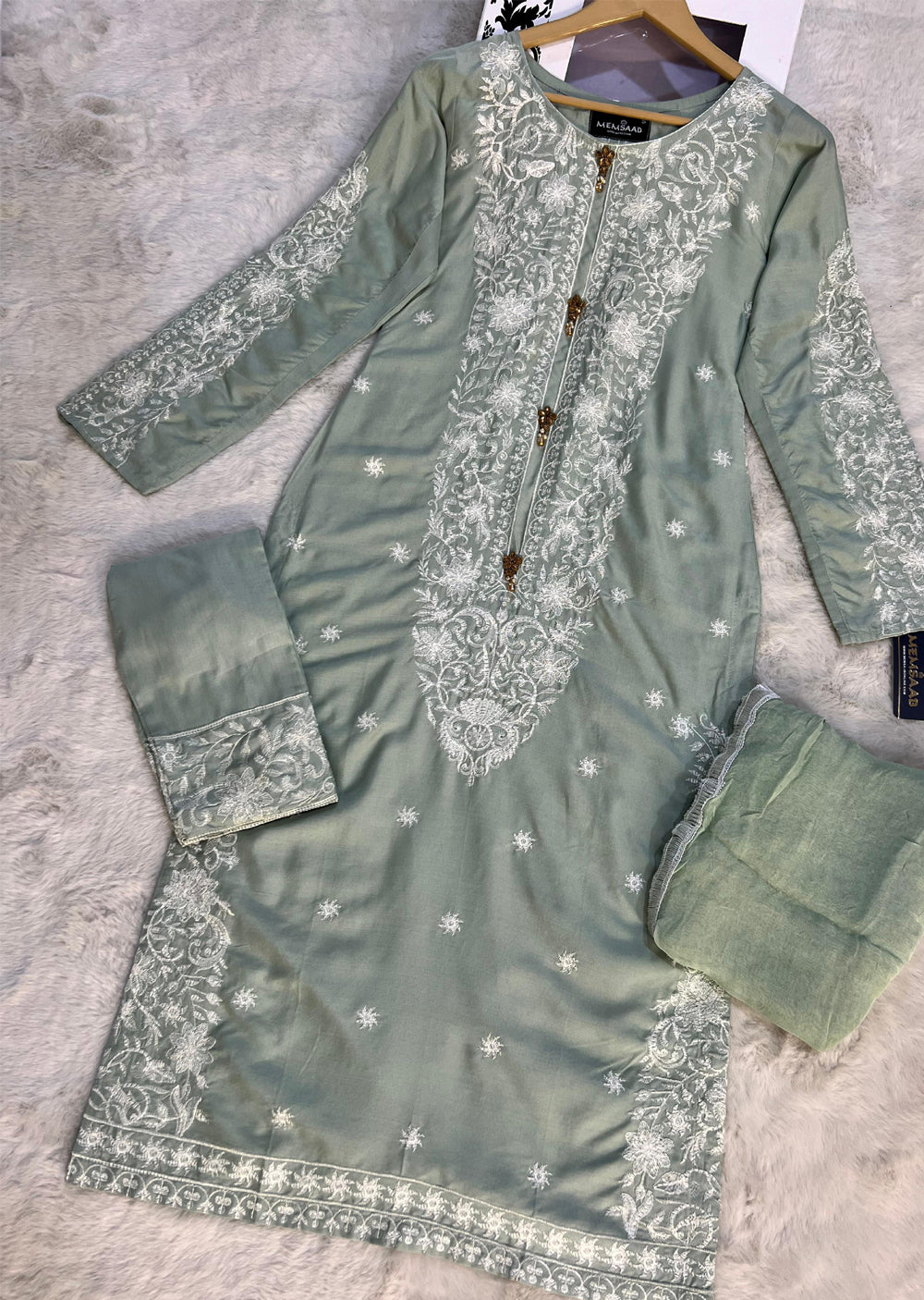 HK271 Jabeen - Mint Linen Oufit - Memsaab Online