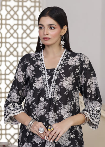 RBY-111 - RABIYA -Black Cotton 2 Piecce Co-ord Farshi - Memsaab Online