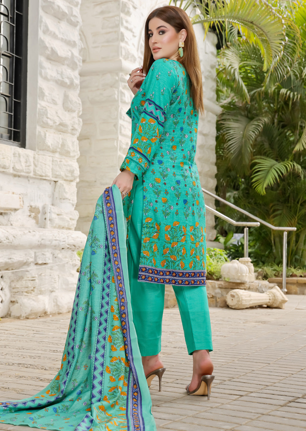 AMT5127- Green Readymade Khaddar Shawl Suit - Memsaab Online