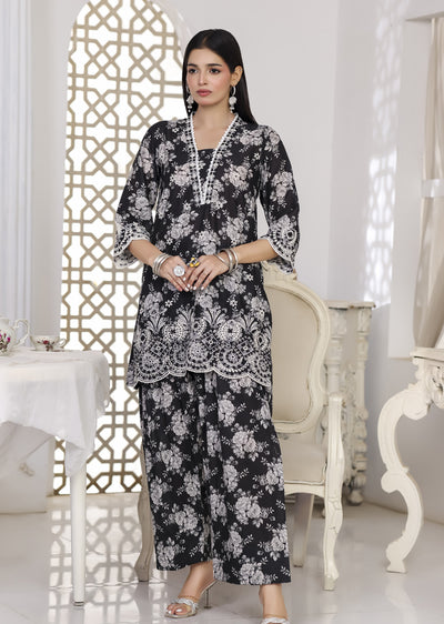 RBY-111 - RABIYA -Black Cotton 2 Piecce Co-ord Farshi - Memsaab Online