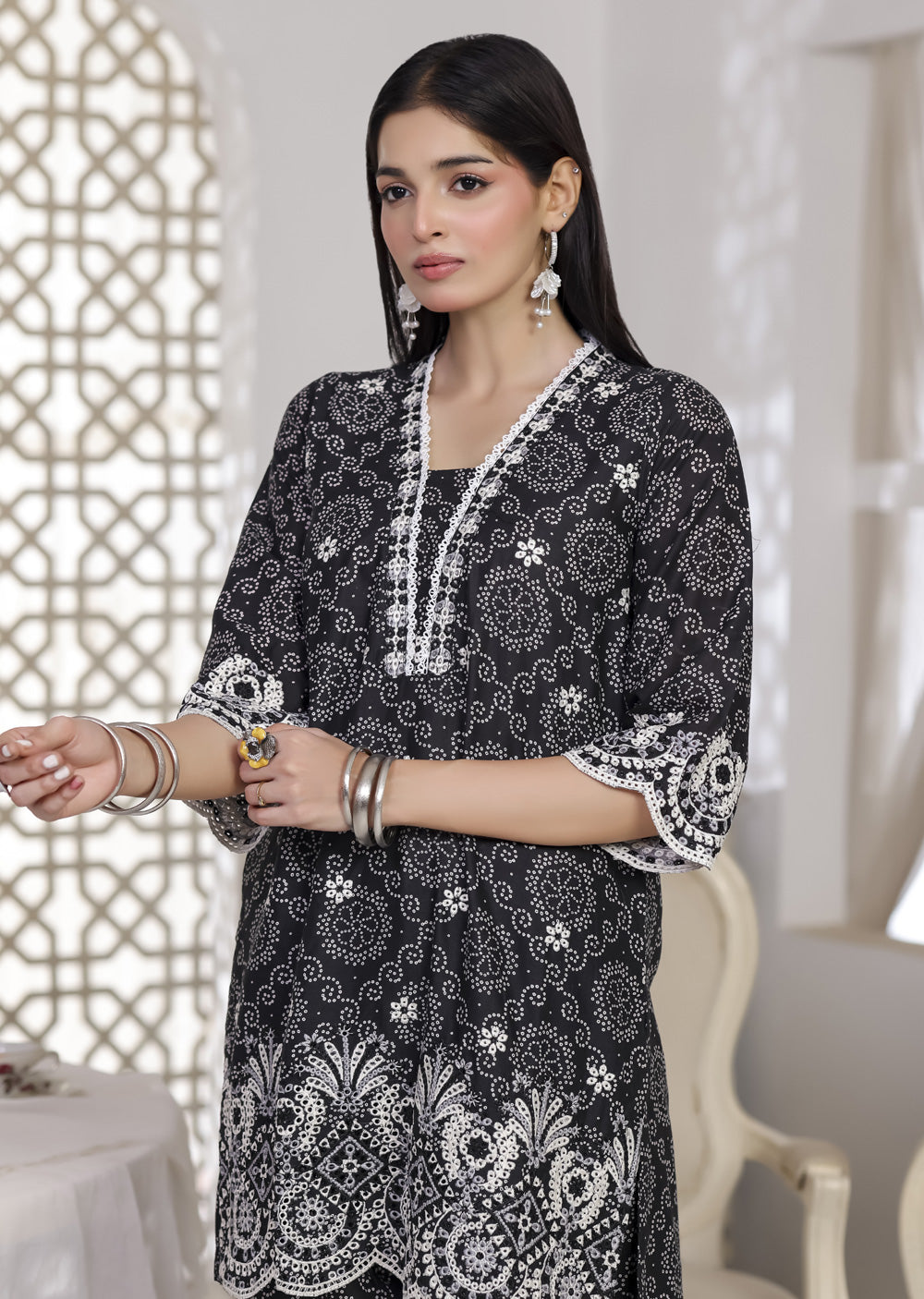 RBY-110 - RABIYA -Black Cotton 2 Piecce Co-ord Farshi - Memsaab Online