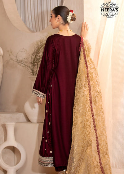 HSS-187- Readymade - Royal Velvet Elites Embroidered suit by Heeras - Memsaab Online