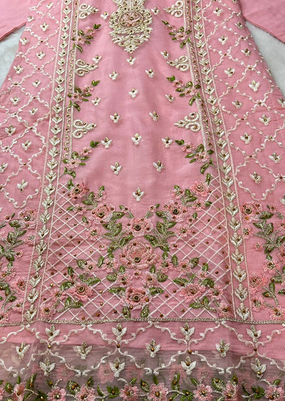 ASK627 Readymade Organza Pink Suit - Memsaab Online