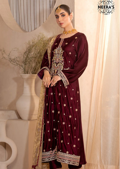 HSS-187- Readymade - Royal Velvet Elites Embroidered suit by Heeras - Memsaab Online