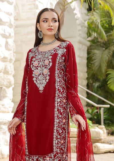 SLM610 Reha - Readymade Maroon Chiffon Outfit - Memsaab Online