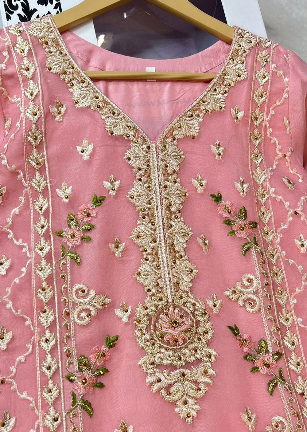 ASK627 Readymade Organza Pink Suit - Memsaab Online