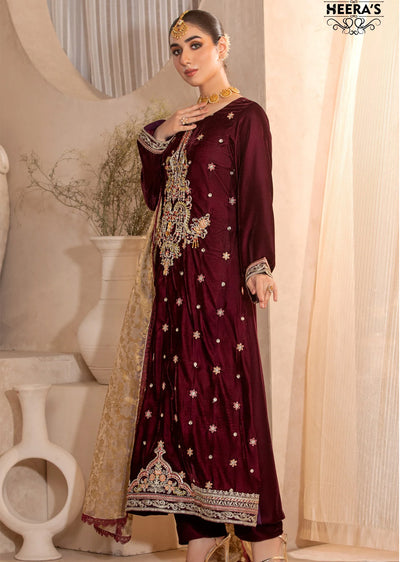 HSS-187- Readymade - Royal Velvet Elites Embroidered suit by Heeras - Memsaab Online