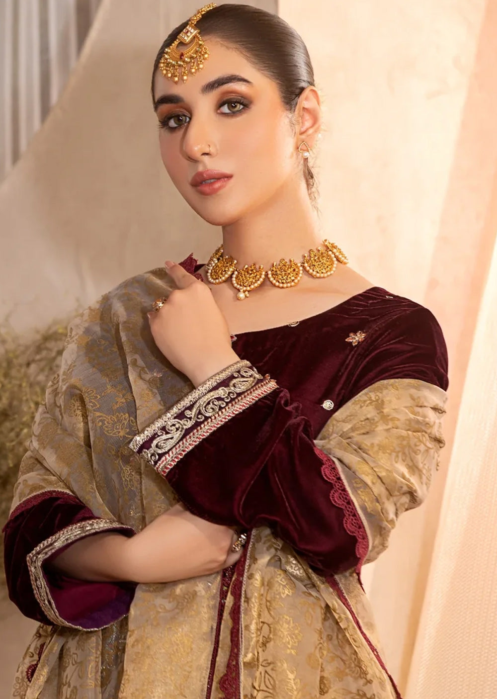 HSS-187- Readymade - Royal Velvet Elites Embroidered suit by Heeras - Memsaab Online