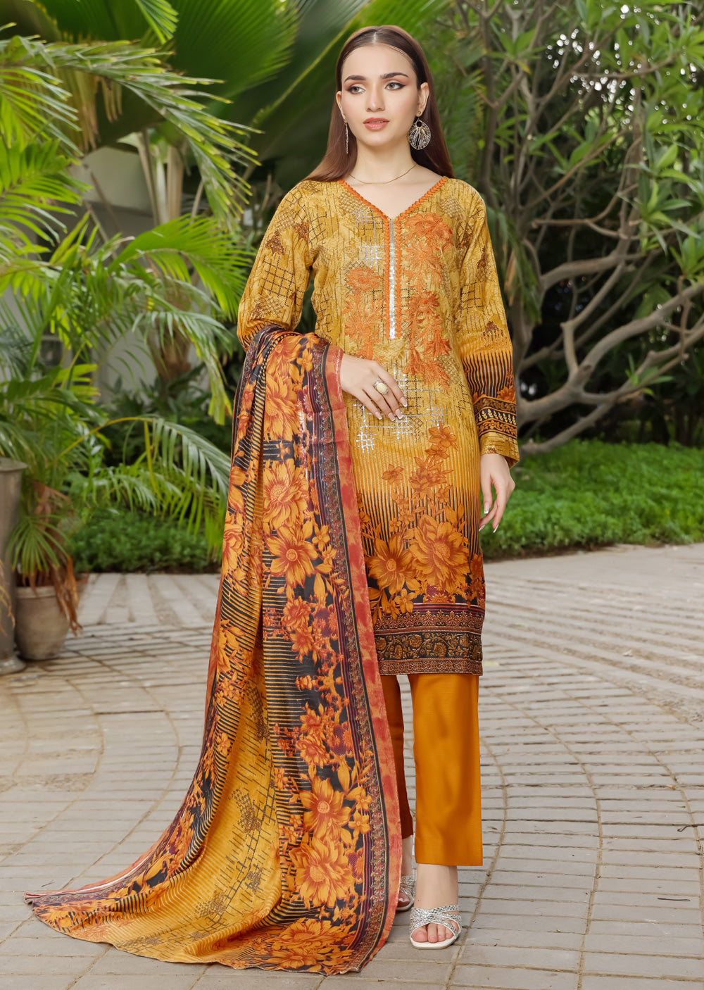 AMT5128- Beige Readymade Khaddar Shawl Suit - Memsaab Online