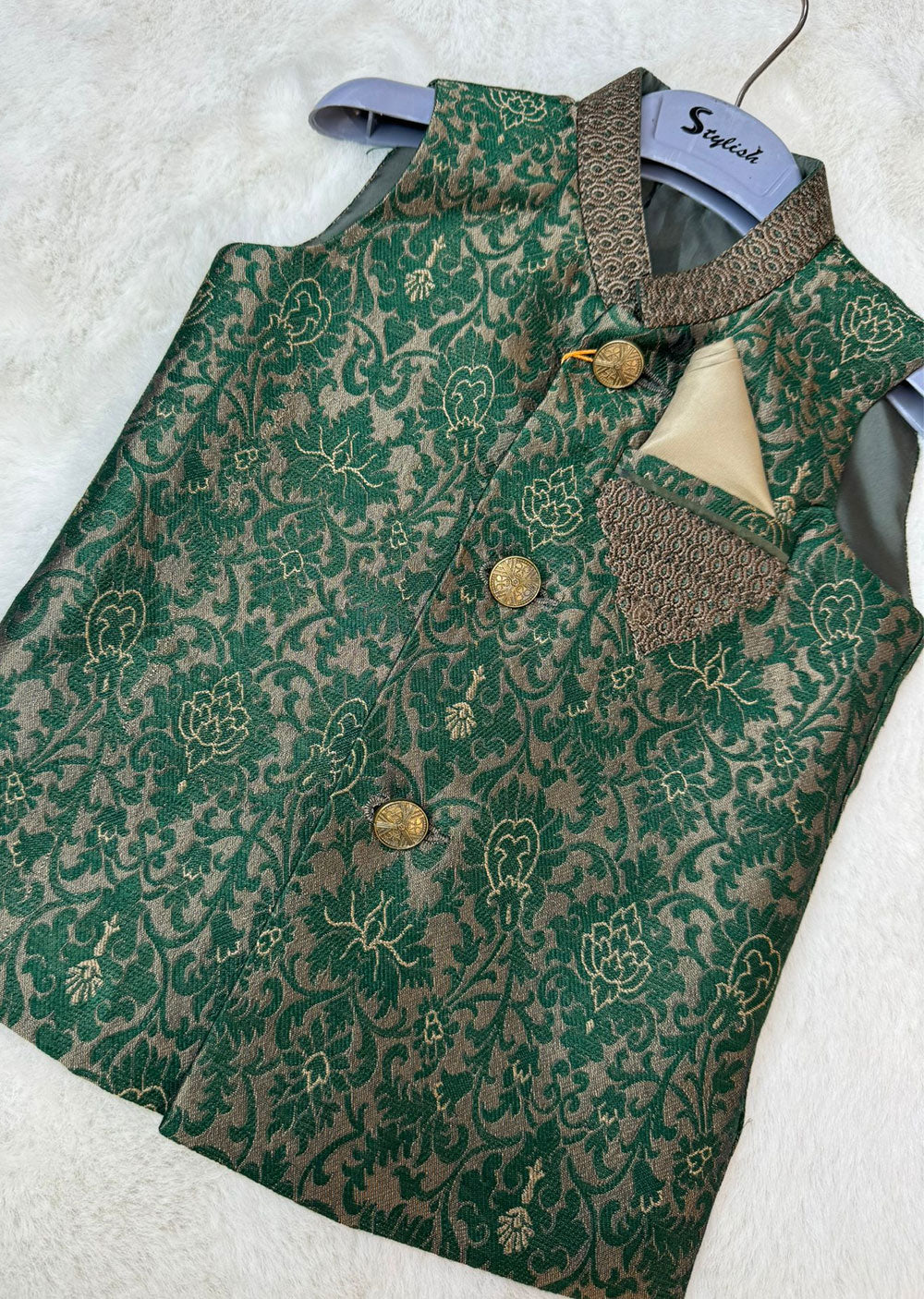 KW-1828 Boys Premium Jamawar Waist Coat - Memsaab Online