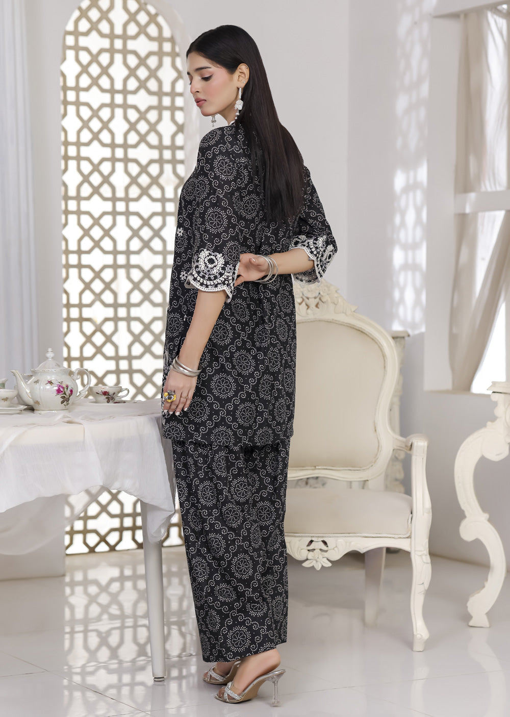 RBY-110 - RABIYA -Black Cotton 2 Piecce Co-ord Farshi - Memsaab Online