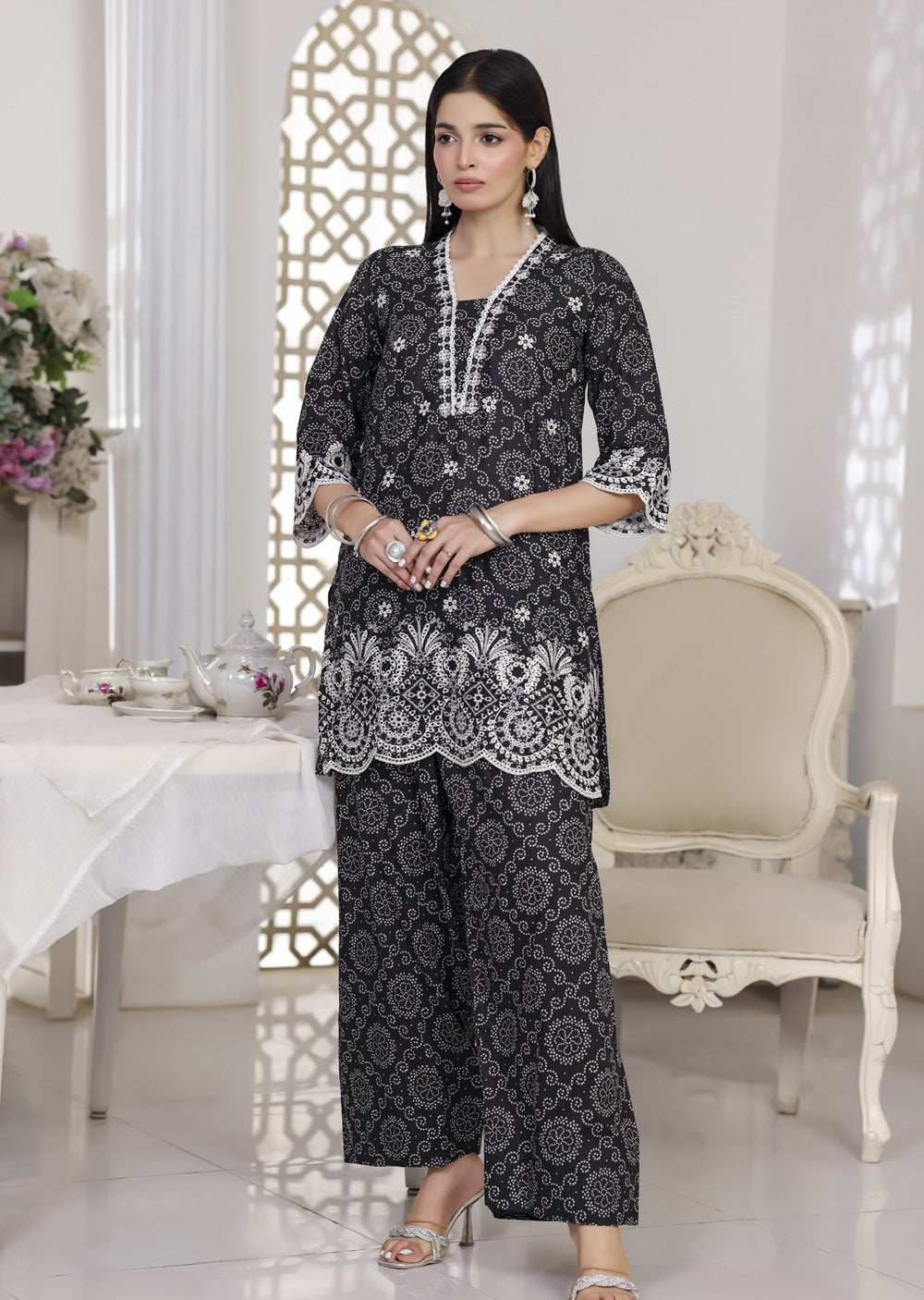 RBY-110 - RABIYA -Black Cotton 2 Piecce Co-ord Farshi - Memsaab Online