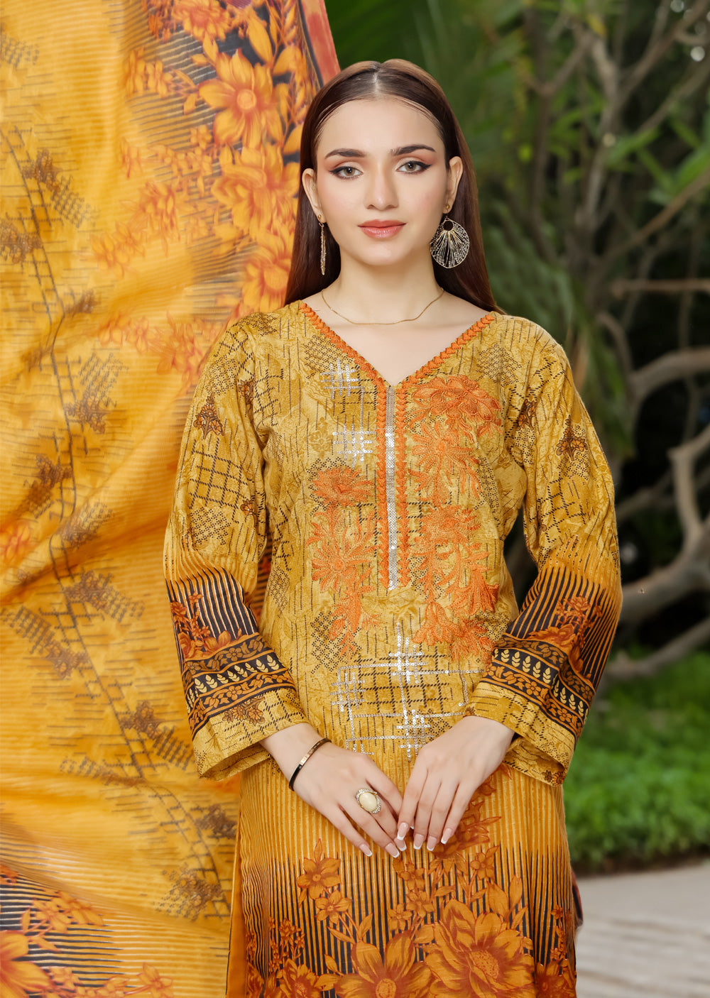 AMT5128- Beige Readymade Khaddar Shawl Suit - Memsaab Online