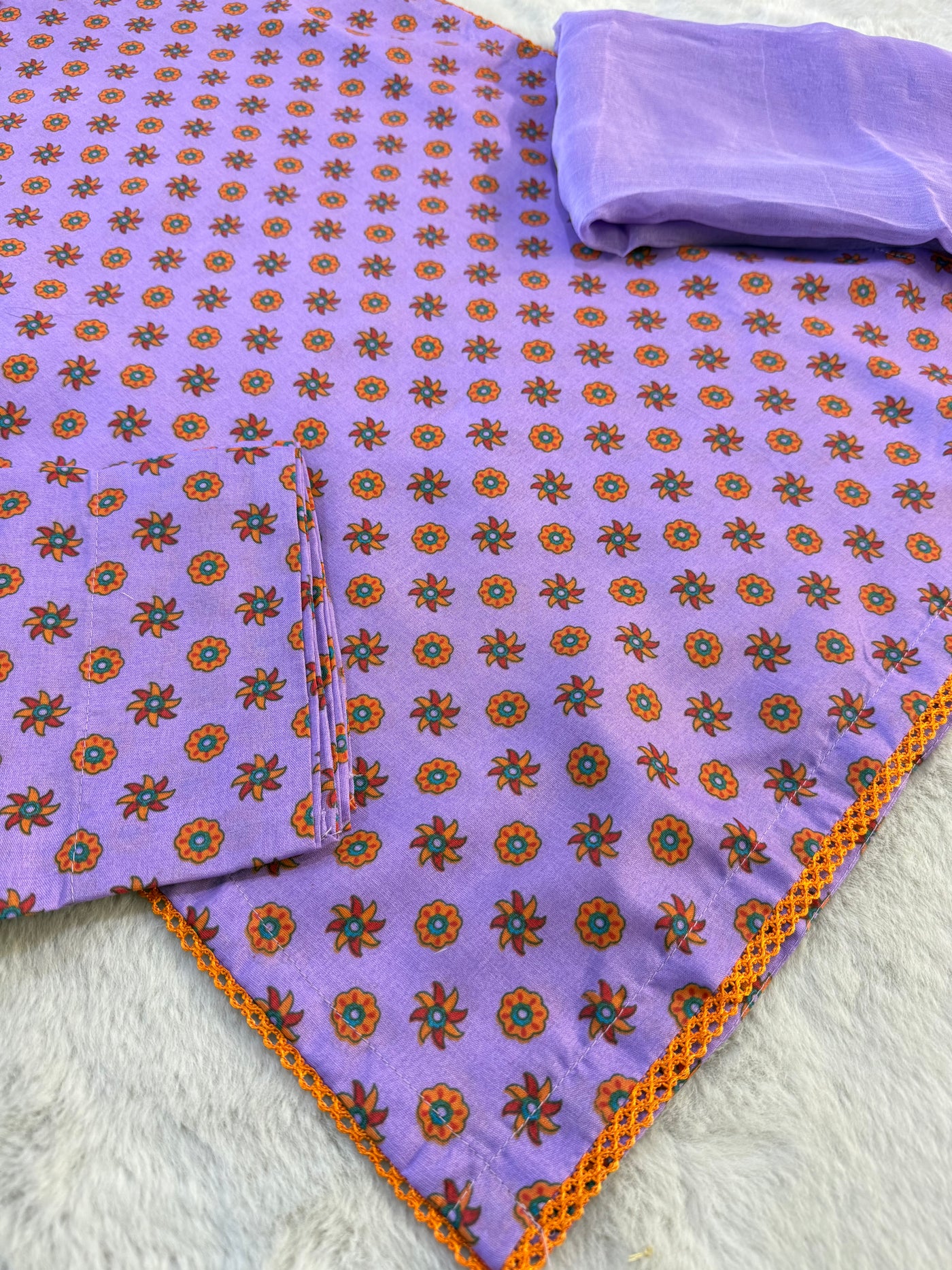ASK719 Readymade Lilac Cotton 3 Piece SuiT - Memsaab Online