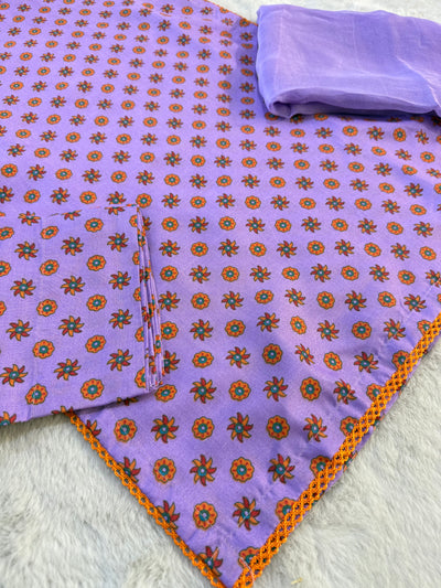 ASK719 Readymade Lilac Cotton 3 Piece SuiT - Memsaab Online