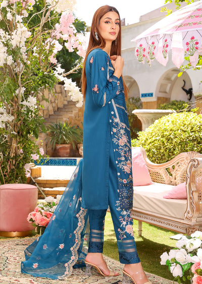 HK264 - Teal Readymade Linen Suit - Memsaab Online