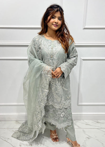 SJN2916 Rishta - Green Readymade Chiffon Suit - Memsaab Online