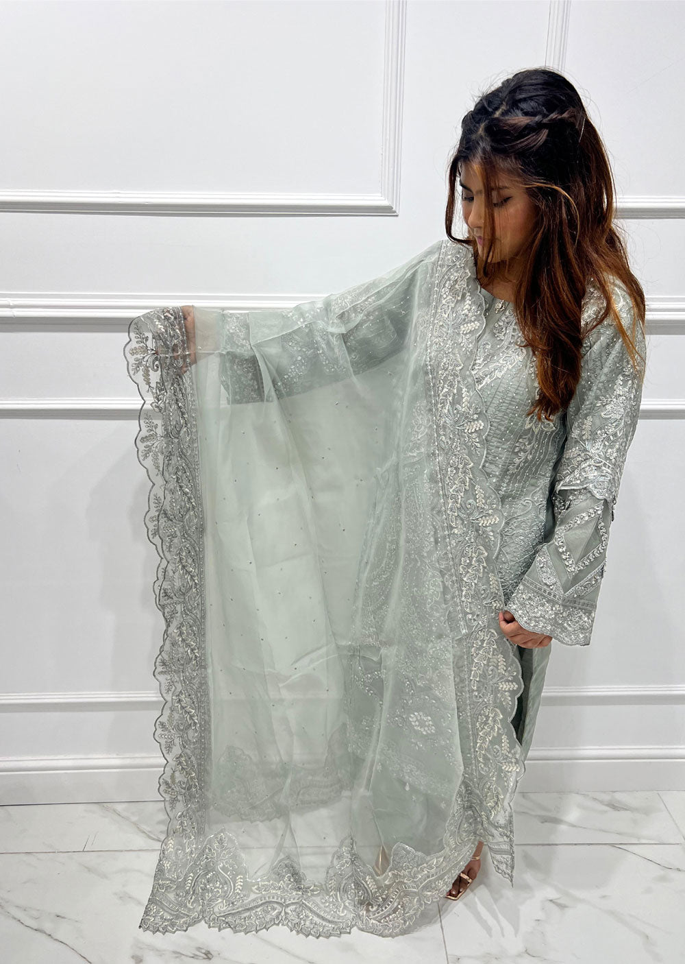 SJN2916 Rishta - Green Readymade Chiffon Suit - Memsaab Online