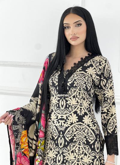MDNA-07 - Black Embroidered Lawn Outfit
