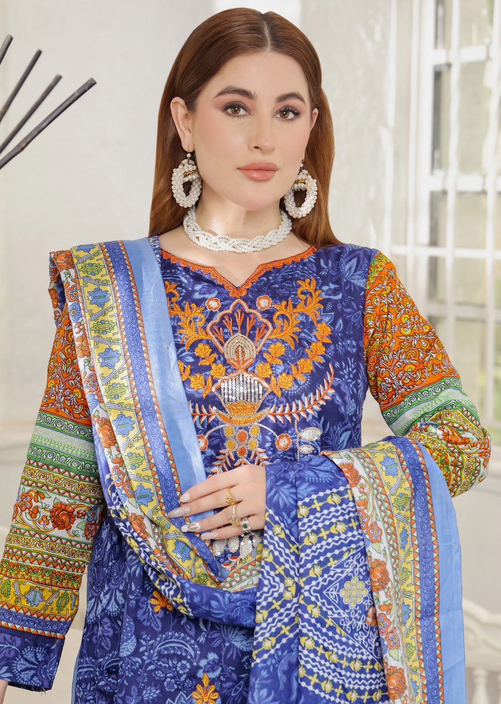 AMT5130- Blue Readymade Khaddar Shawl Suit - Memsaab Online