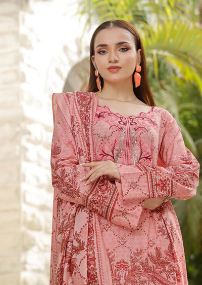 AMT4808 - Pink/Pink Readymade Lawn Suit - Memsaab Online